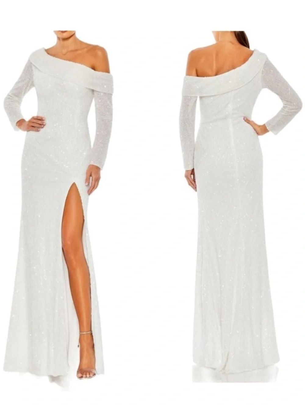 NWT MAC DUGGAL Sequin One Shoulder Trumpet Maxi Gown 4